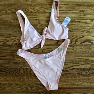 f21 pink tie bikini top with high cut bottoms